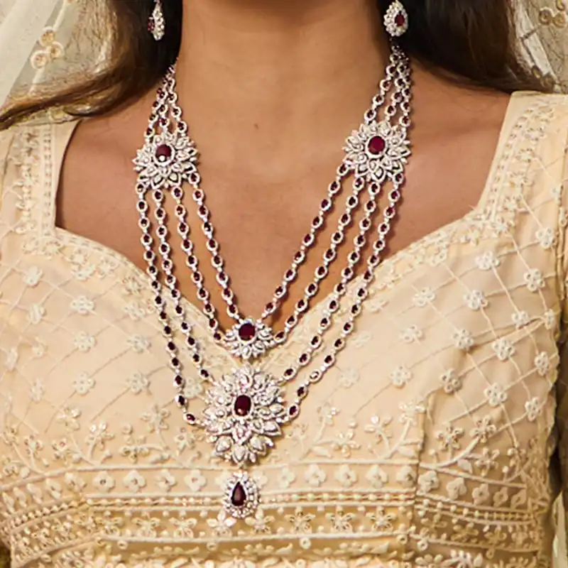 Layered Necklace Set with Diamonds and Rubies